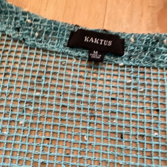 Kaktus Turqouise Open Weave Boxy Asymmetrical cardigan artsy lagenlook M - Picture 6 of 8